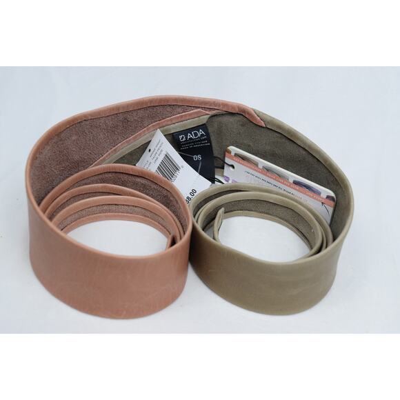 ADA Boho Lagenlook Western Pink Taupe Colorblock Distress Leather Wrap Belt NWT - Picture 4 of 10